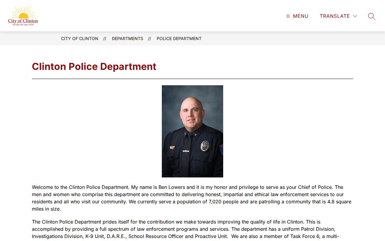 Clinton Police Department contact and arrest-record source in DeWitt County