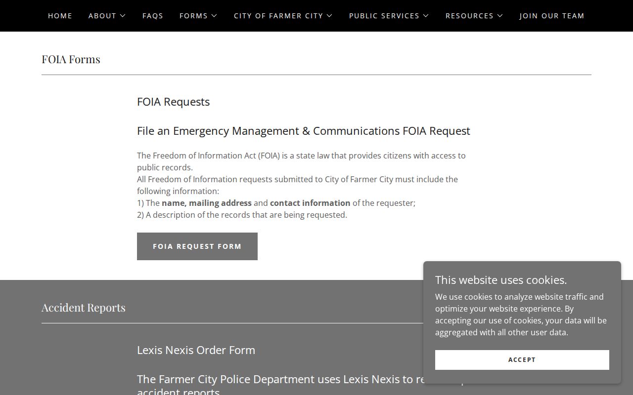 Farmer City police forms and FOIA request path in DeWitt County