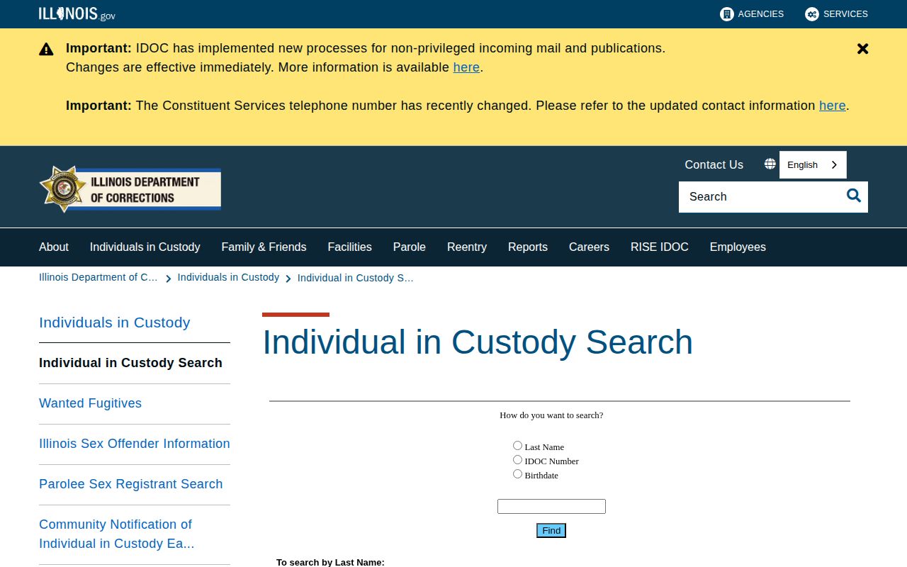 Illinois DOC state custody search for DeWitt County record research