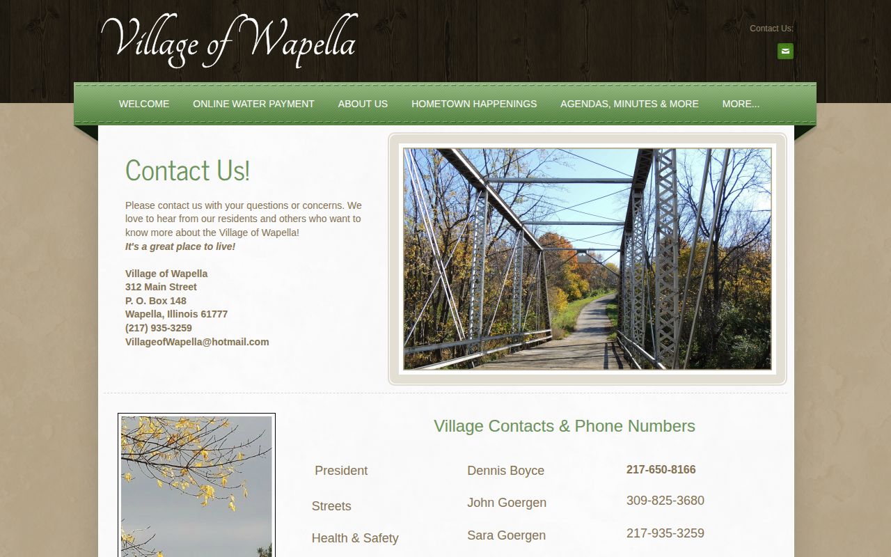 Village of Wapella municipal contact source for DeWitt County record research